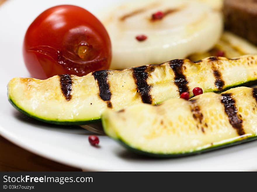 Closeup of mixed grilled vegetables on a plate