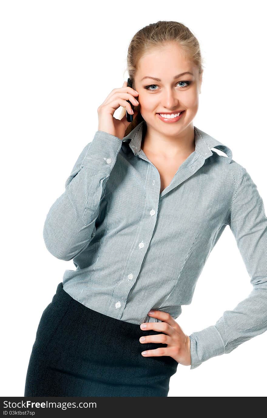 Young beautiful business lady on the phone calls