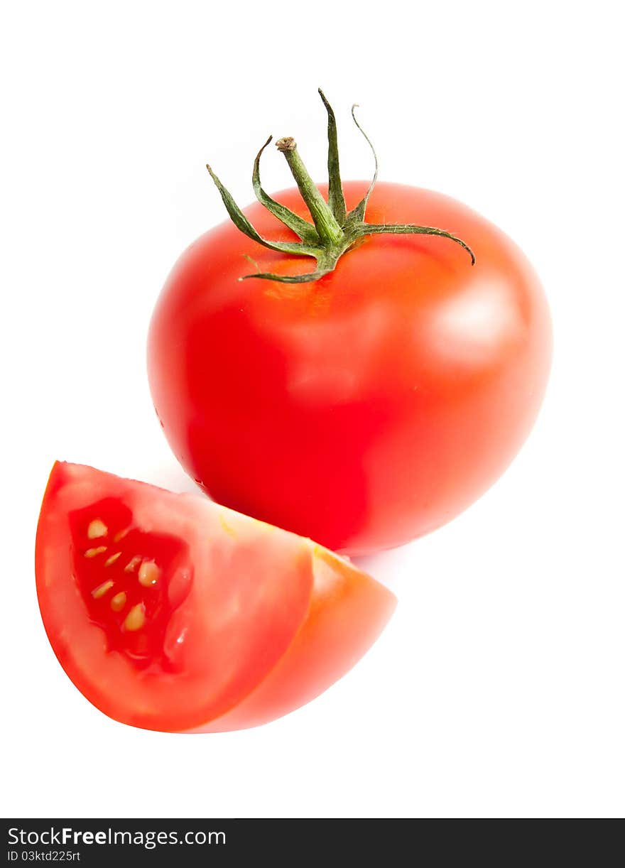 Red ripe tomato isolated on white background