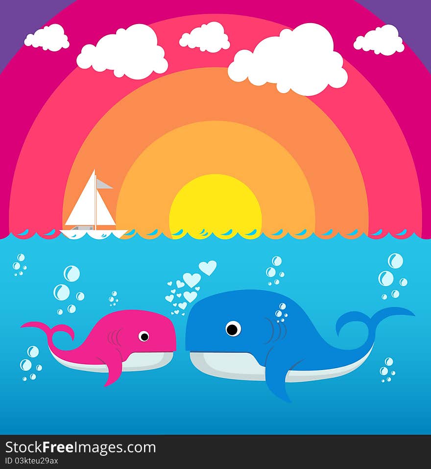 Illustration of 2 Cute Whale Characters