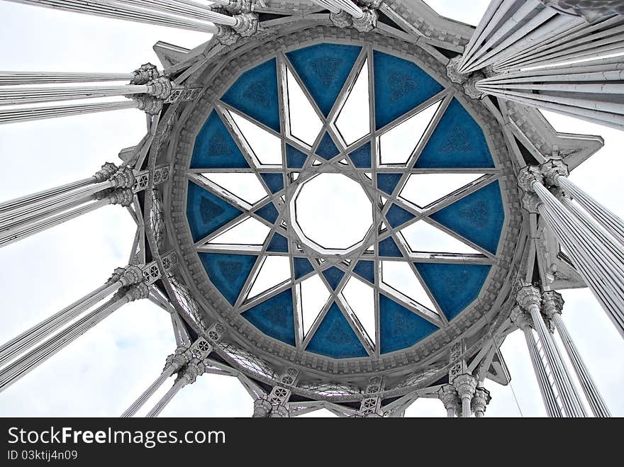 The frieze of the rotunda on sky background