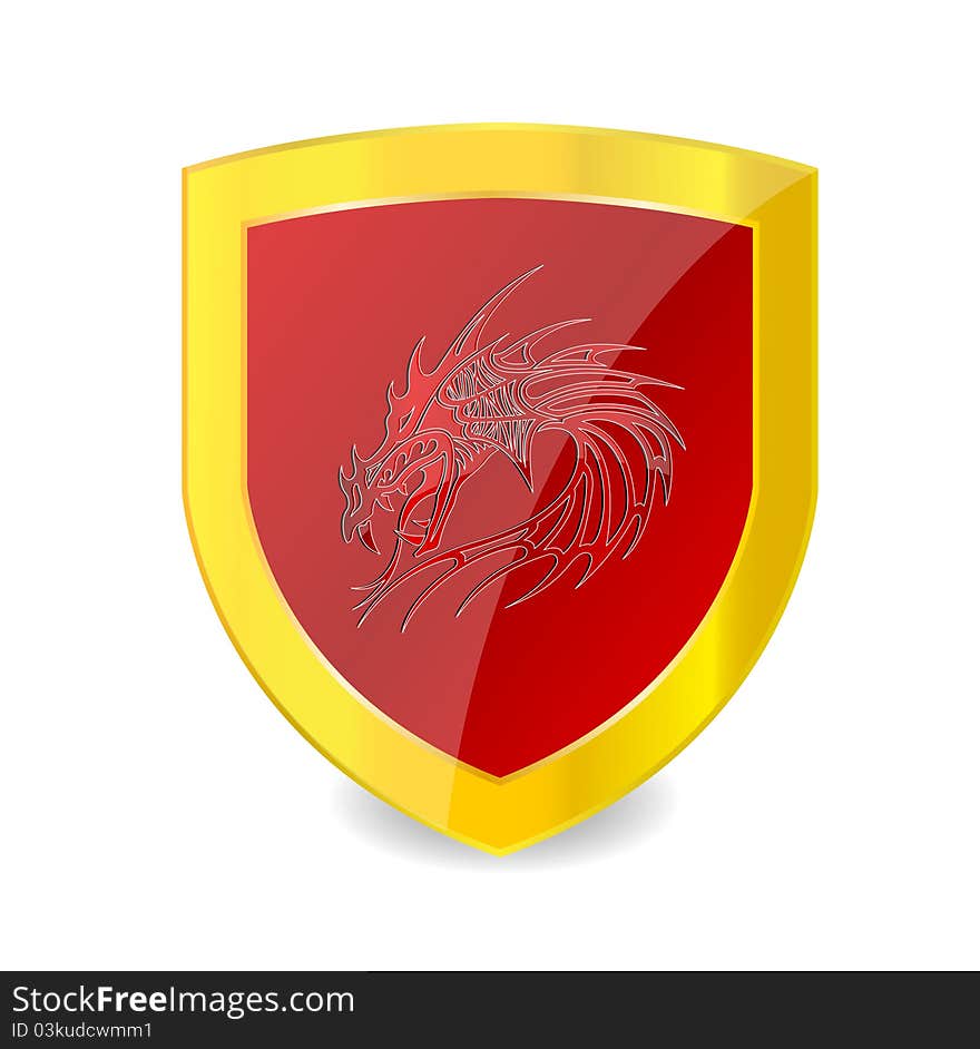 Red dragon on the red emblem and gold bolder isolated