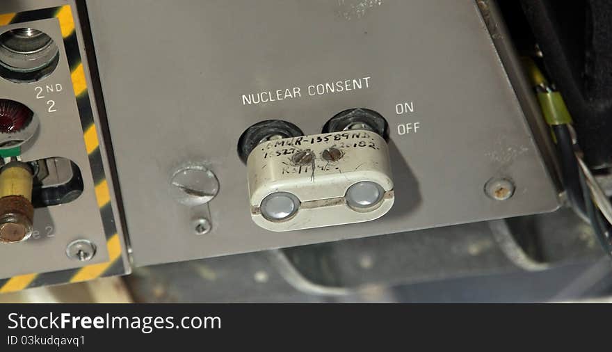 View of a Bae nimrod MR2 flight deck showing the instrument layout of nuclear switch. View of a Bae nimrod MR2 flight deck showing the instrument layout of nuclear switch