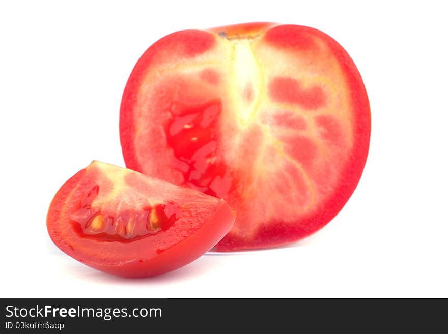 Red tomatoes isolated over white background.