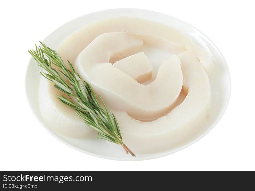 Squid with rosemary on a plate