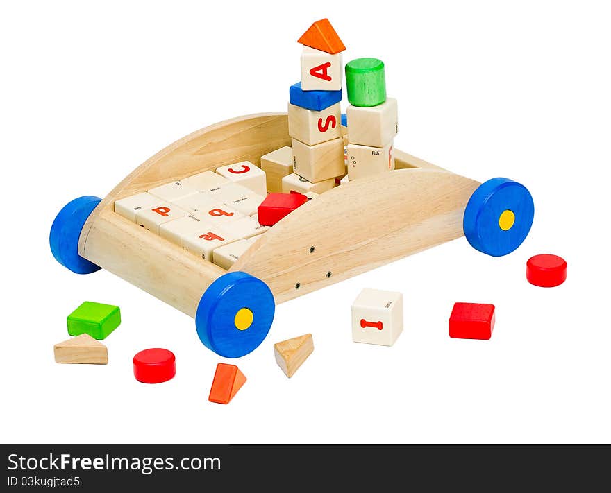 Colorful kids  toy blocks in the wooden car