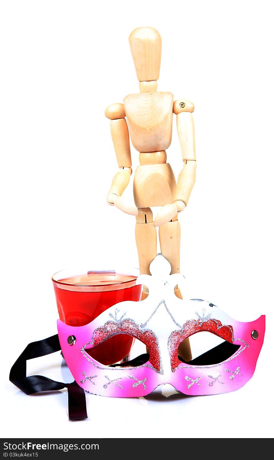 Party mask with drink over white background. Party mask with drink over white background.