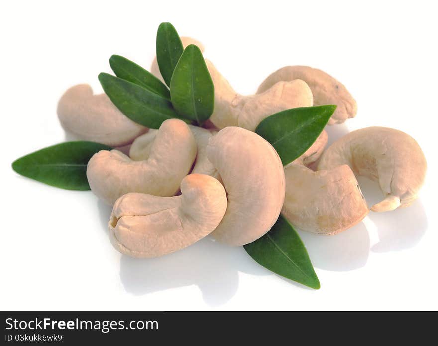 Ripe Cashew Nuts With Leaves