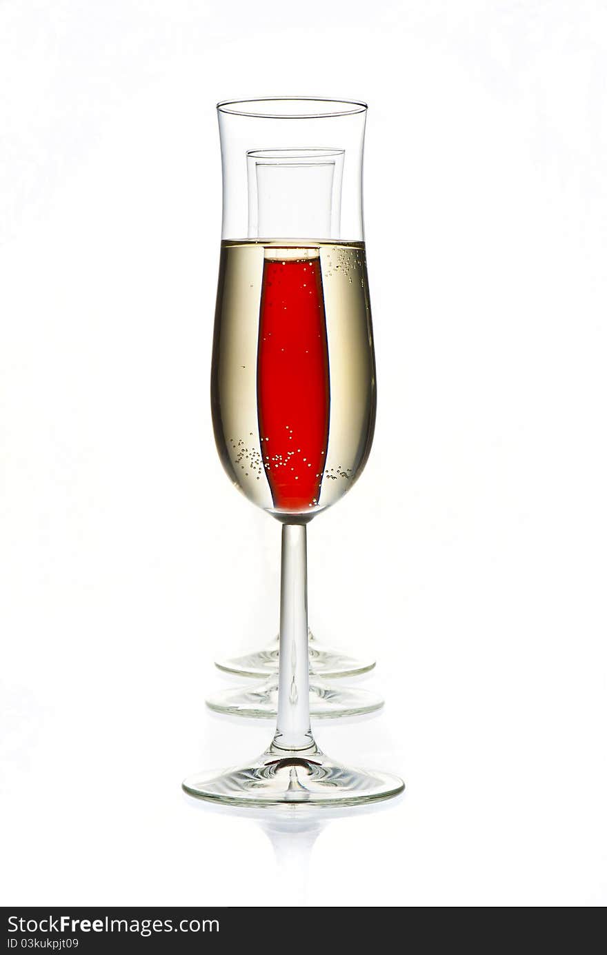 Glasses with champagne, red champagne and empty glasses. Glasses with champagne, red champagne and empty glasses