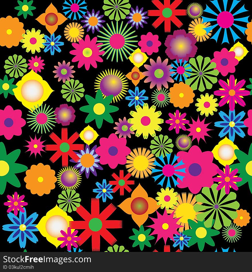 Colored Summer flowers background. Seamless