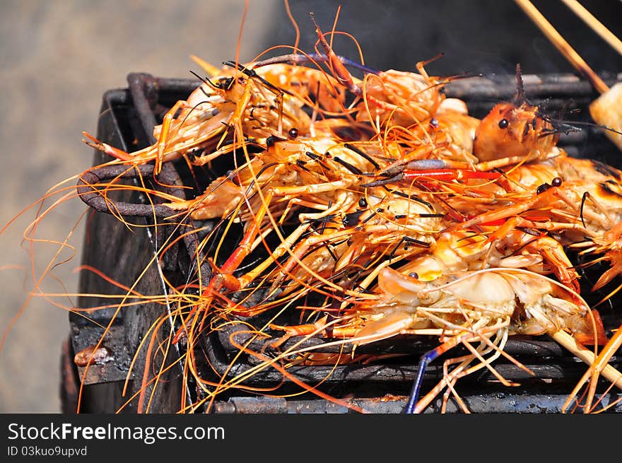 Fresh Barbecue Shrimp on Grill