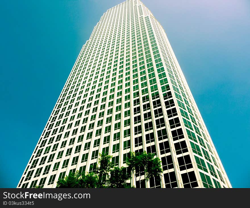 Skyscraper in Downtown, Los Angeles - beautiful blue sky