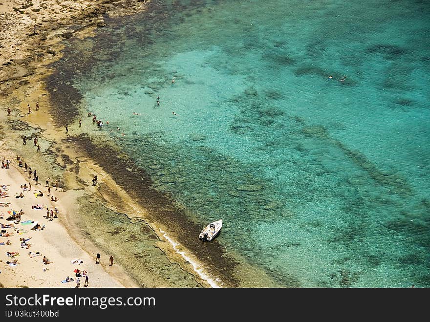 Beach at gramvousa, seen from the venetian fortress