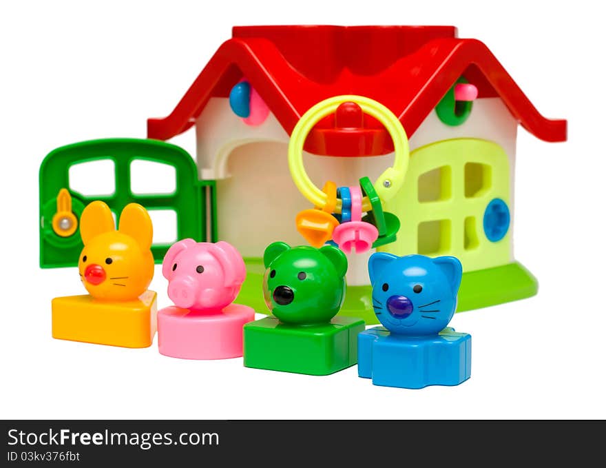 Color animal toys standing in row. Color animal toys standing in row