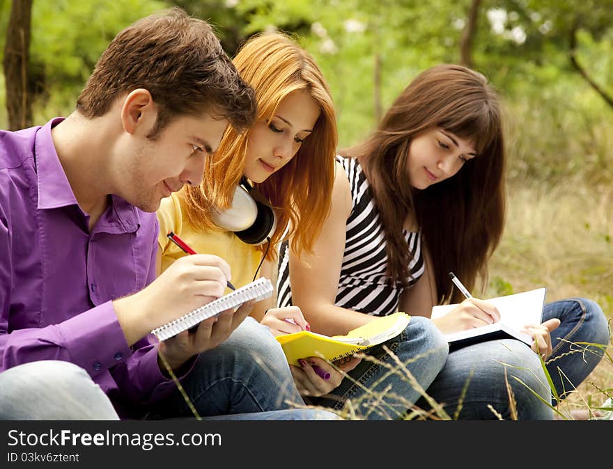 Students at outdoor doing homework.