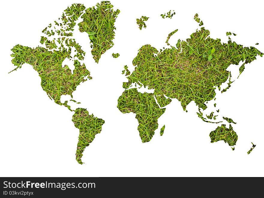 World Map Background With Grass Field.