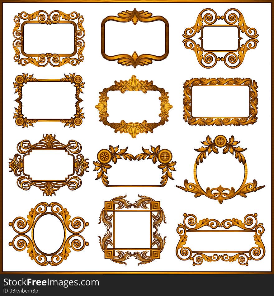 Illustration of set of decorative wooden frame