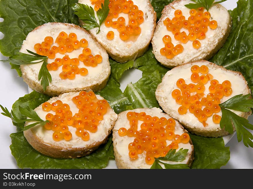 Red caviar sandwiches