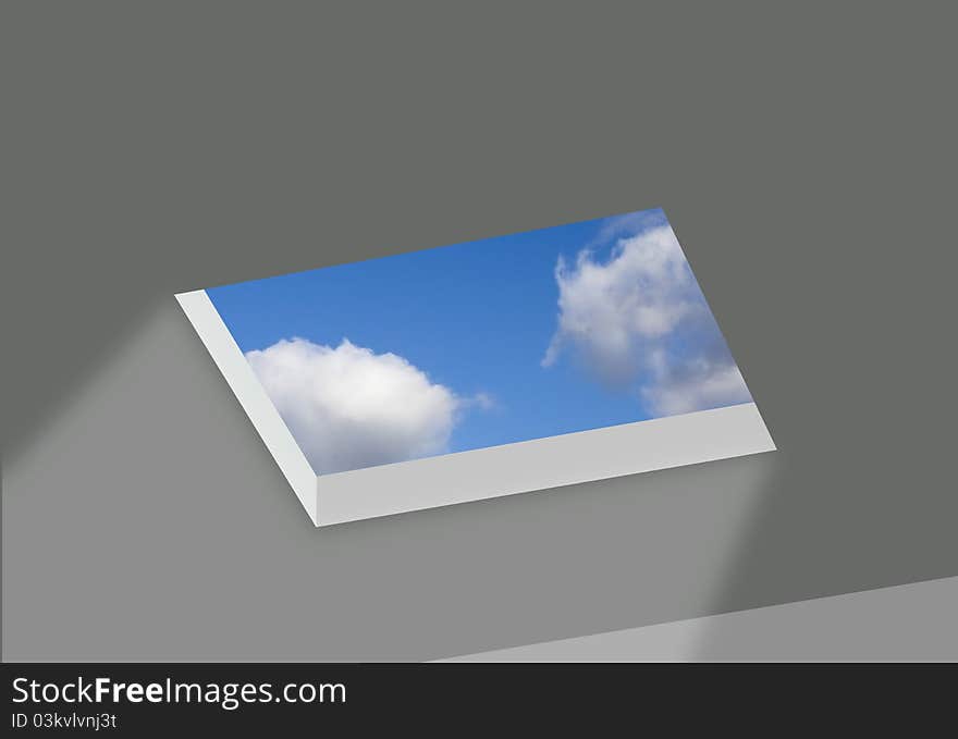 Rectangular opening in ceiling with view of sky. Rectangular opening in ceiling with view of sky