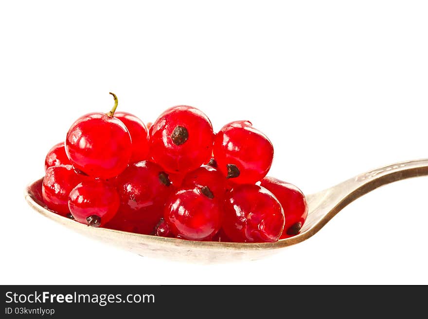 Ripe red currant berries on a white background. Ripe red currant berries on a white background