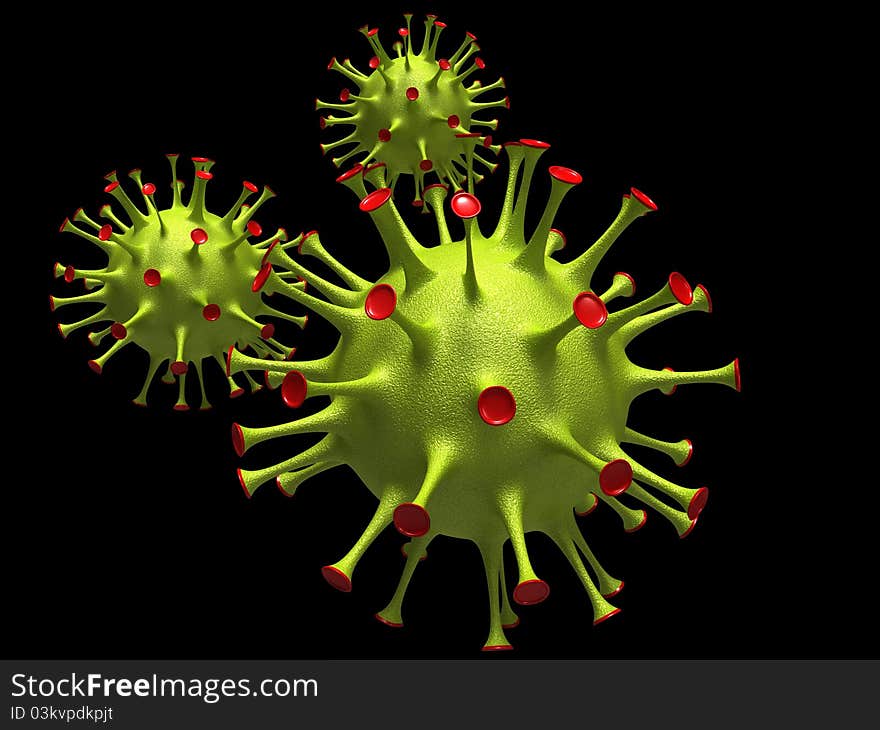 Illustration of VIRUS in 3d on black background