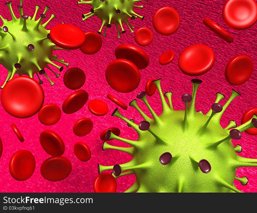 Illustration of VIRUS in 3d on red background