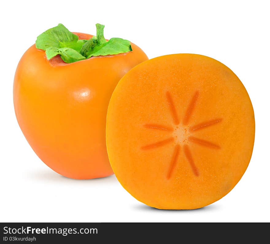 Orange ripe persimmon isolated over white background. Orange ripe persimmon isolated over white background