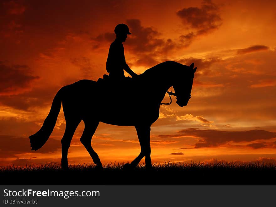 Silhouette of a rider on a horse