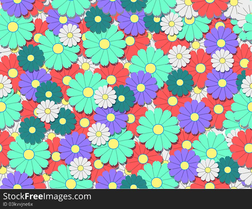 Colourfull flower background from repeated shapes that can be tiled. Colourfull flower background from repeated shapes that can be tiled