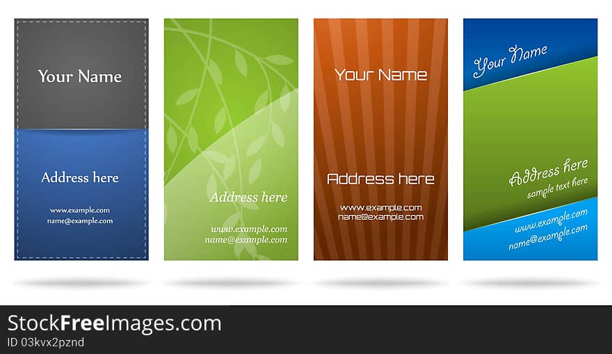 Set of four vertical business cards