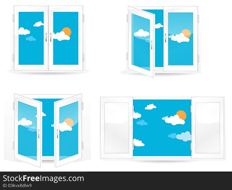 Set of open and close windows isolated on white background