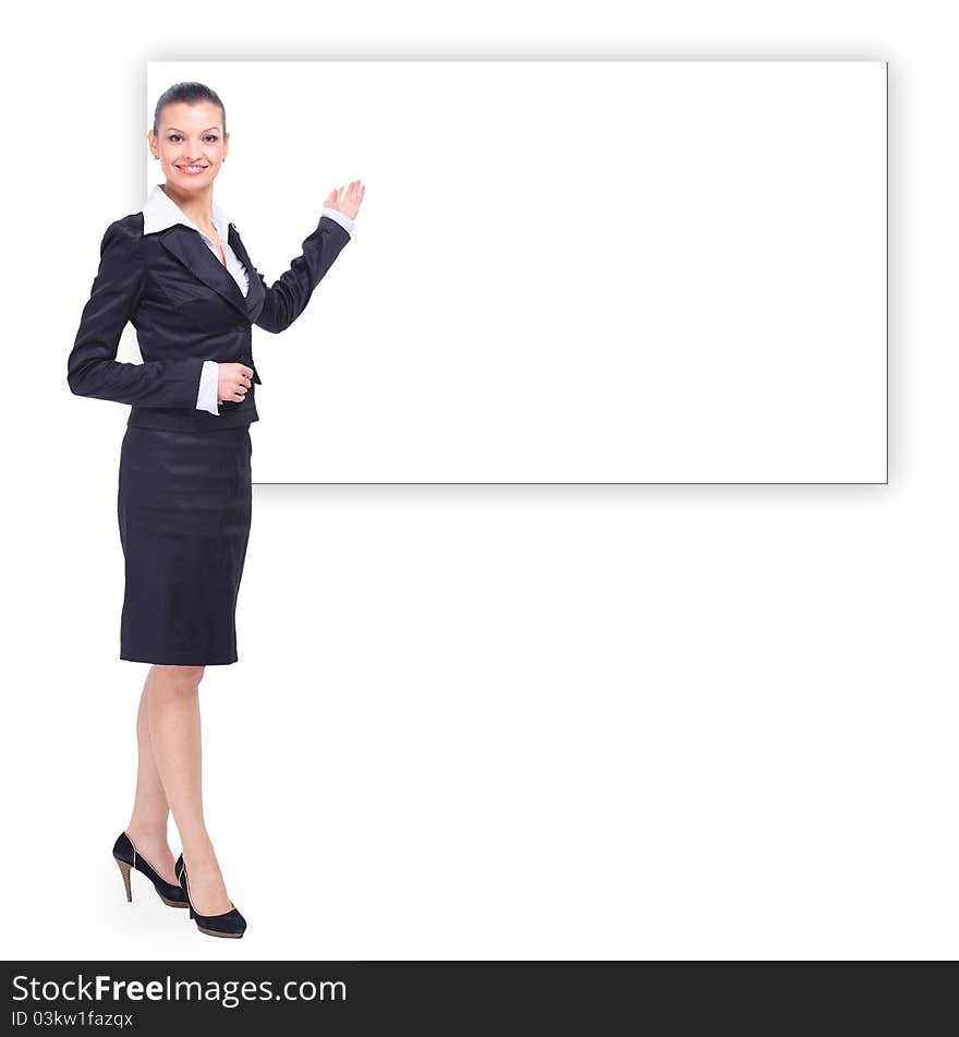 Portrait of a pretty young business woman standing isolated on white background. Portrait of a pretty young business woman standing isolated on white background