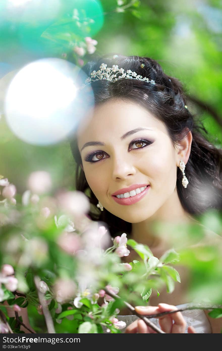 Beautiful Bride In A Blossoming Garden