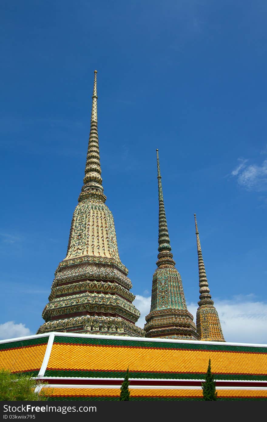 Large chedis in the grounds of Wat Po, Bangkok. Large chedis in the grounds of Wat Po, Bangkok