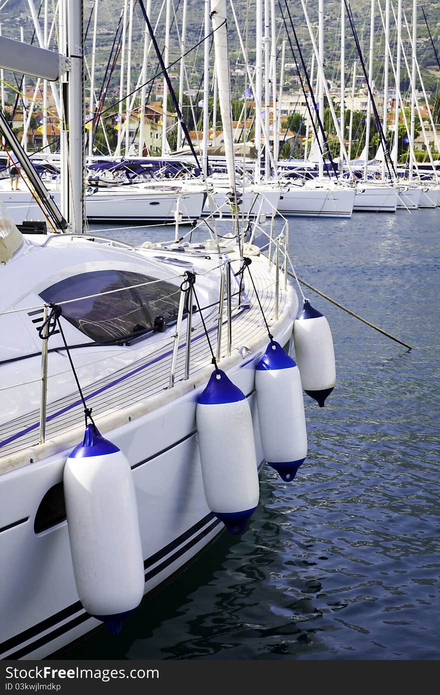 Sailing boat's side with defenders