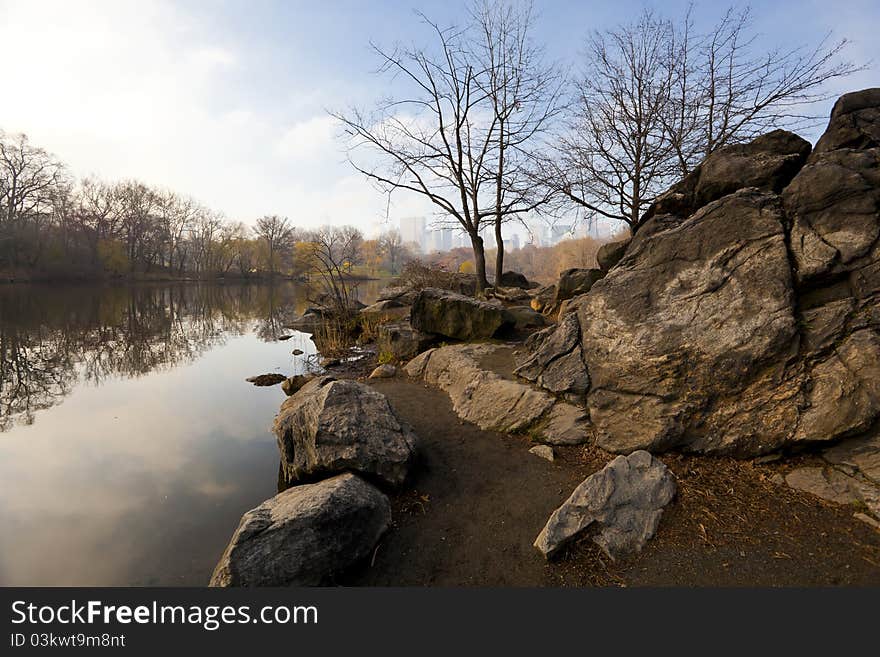 Lake in Central Park early spring