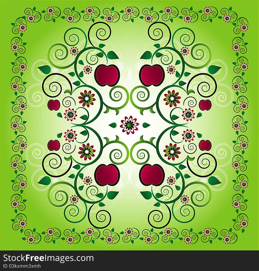 Pattern with apple and flower