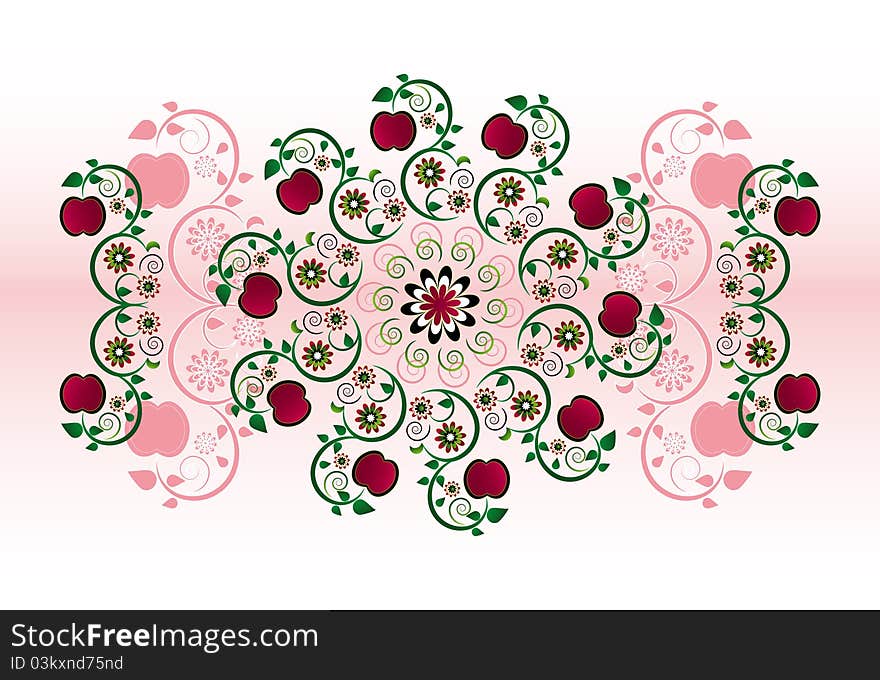 Horizontal ornament with flower and apple