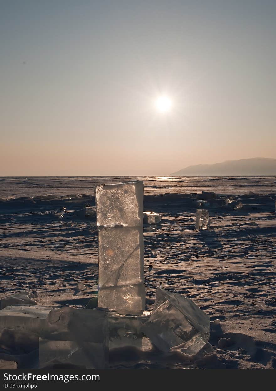 View on Baikal lake winter