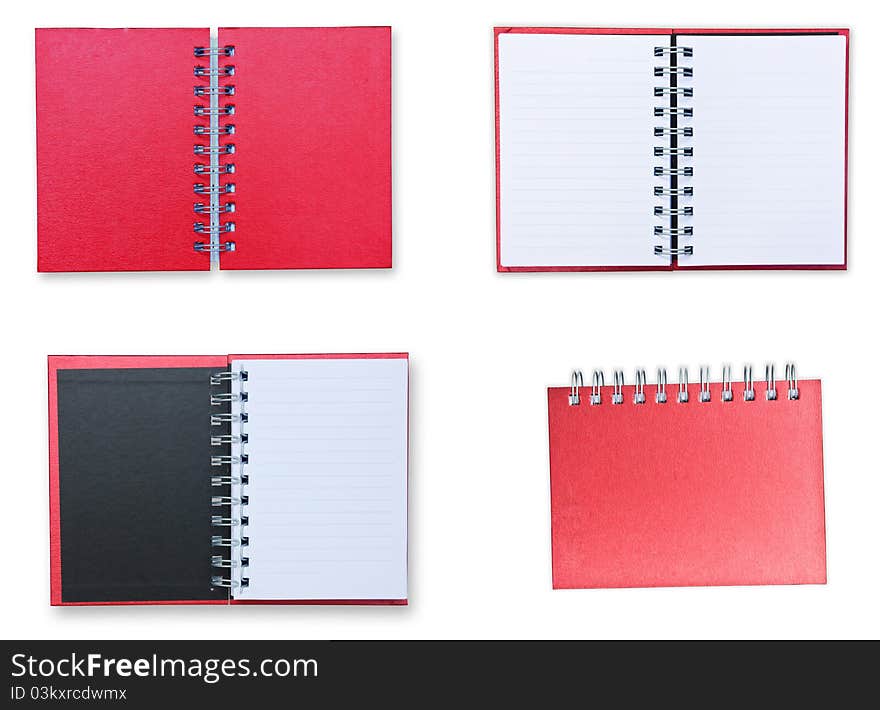 Red notebook isolate on white background. Red notebook isolate on white background