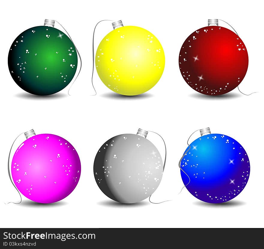 Illustration with Christmas decorations in different colors. Illustration with Christmas decorations in different colors