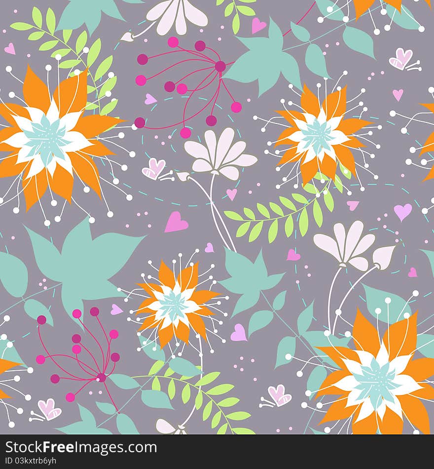 Floral seamless pattern with orange flowers