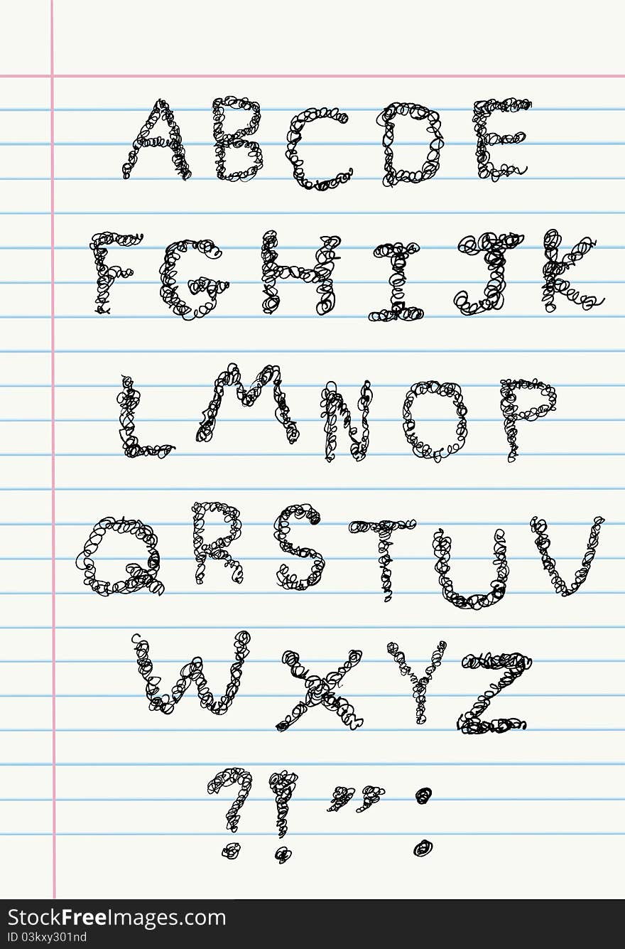 Scribble alphabet on a notebook paper