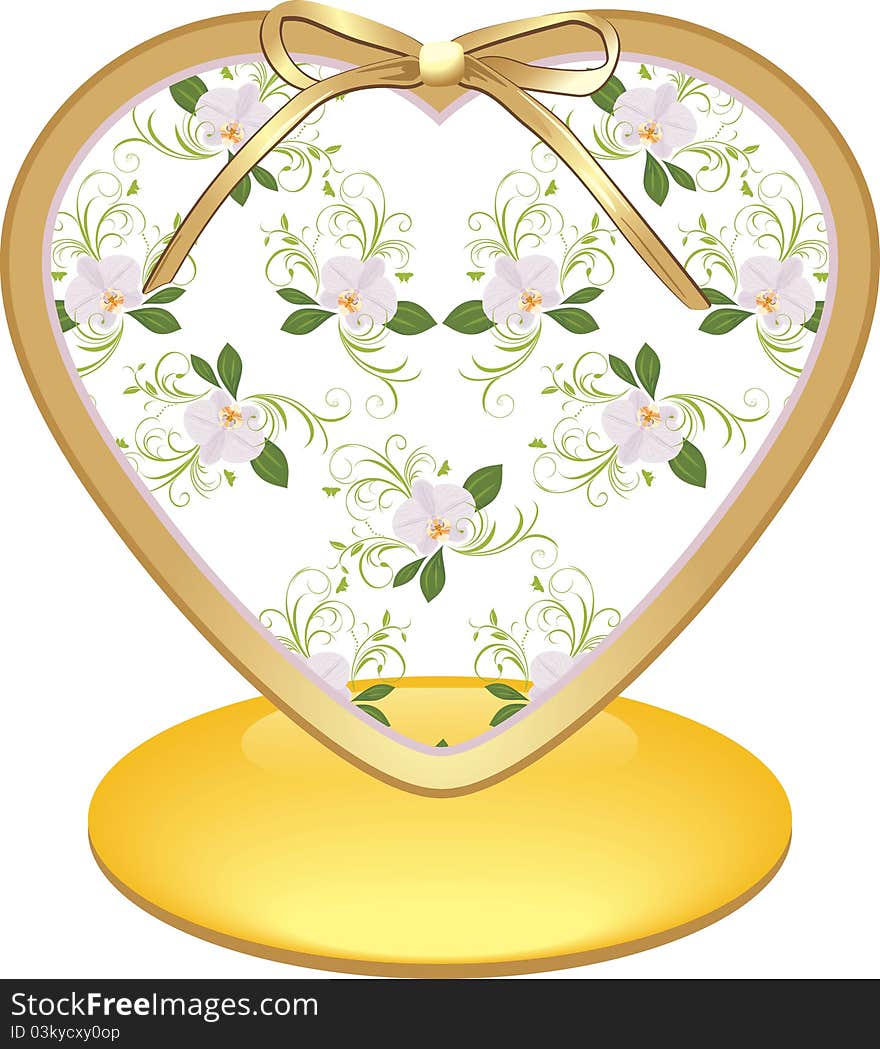 Glass heart with orchids. Illustration