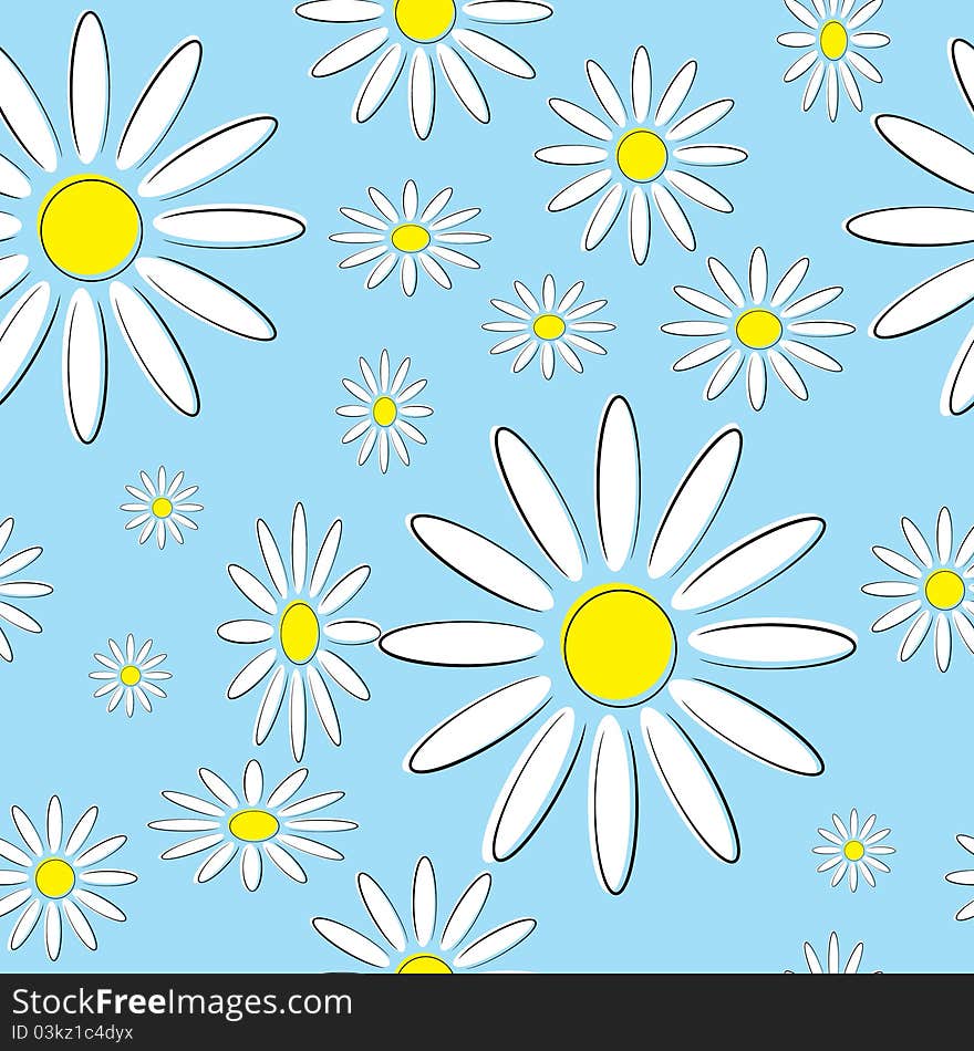 Seamless illustration of flowers daisies on a blue background. Seamless illustration of flowers daisies on a blue background