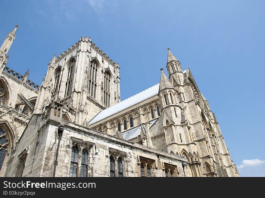 South View of York Minster under a blue sky. South View of York Minster under a blue sky