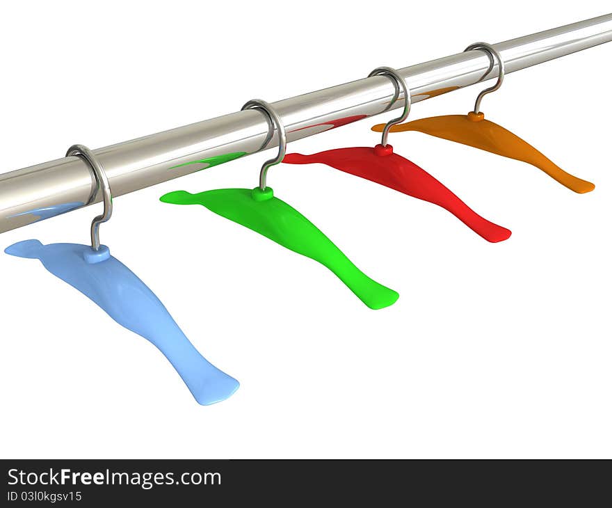 Set of colorful hangers on a metal pipe