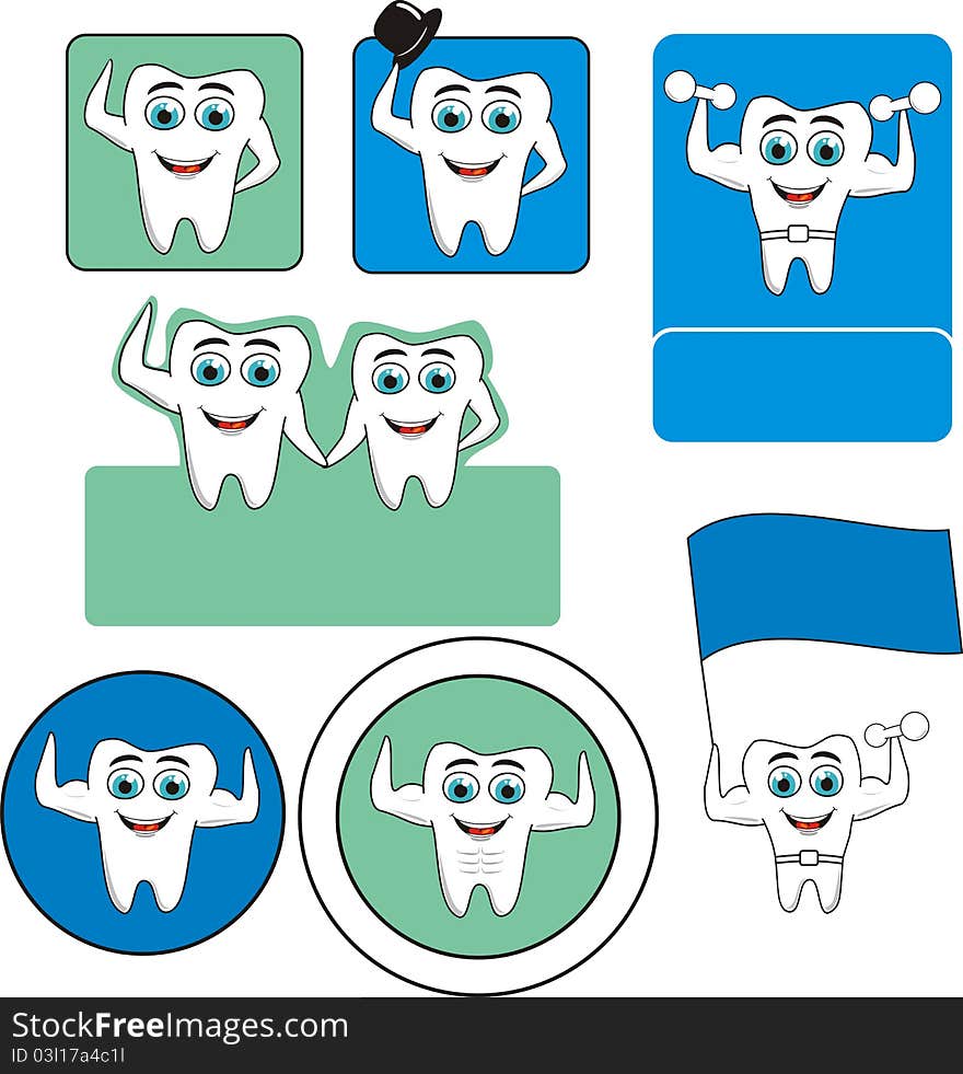 Different teeth logotypes on blue and green. Different teeth logotypes on blue and green