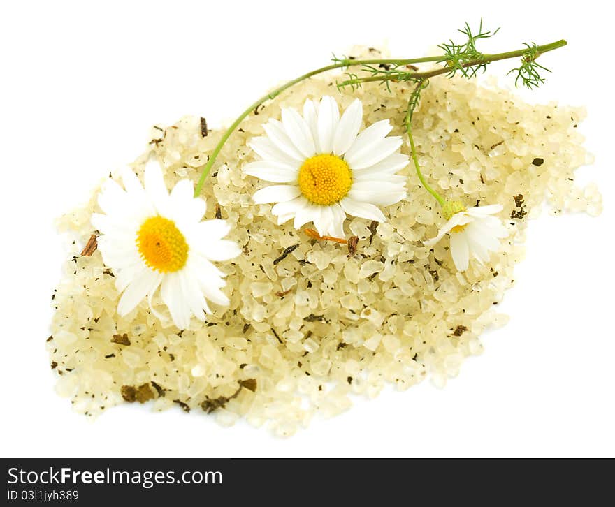 Herbal sea salt and chammile flowers