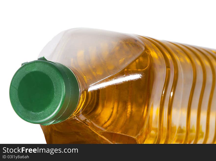 Olive oil bottle isolated on white background, natural ingredients